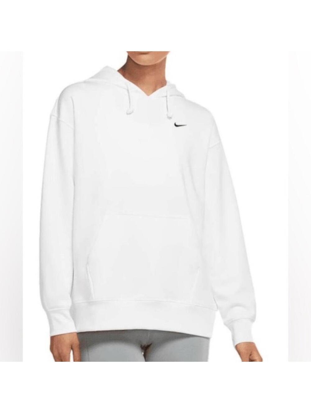 Nike Classic White Pullover Hoodie with Black Logo Sz Lg EUC